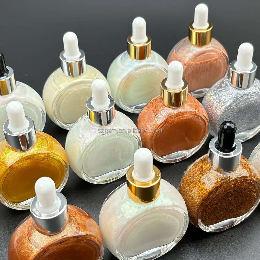 Mlm Custom Makeup Logo Organic Waterproof Glitter Liquid Body Face Highlighter Private Label Body Shimmer Oil