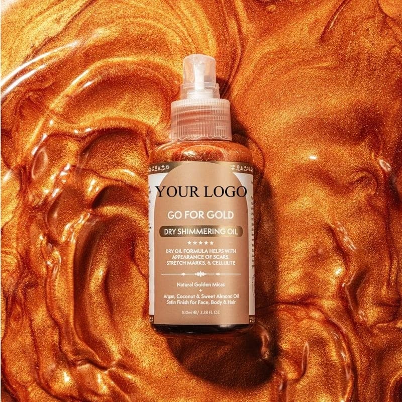 Mlm Custom Private Label Shimmer Body Oil For Skin Glow Natural Hydrating Body Oil With Fragrance & Glow Effect